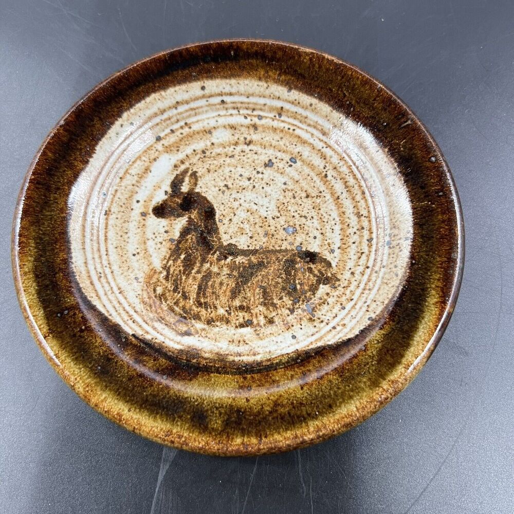 Studio Art Decorative Plate 6" Llama Brown Ceramic Pottery Signed Folk